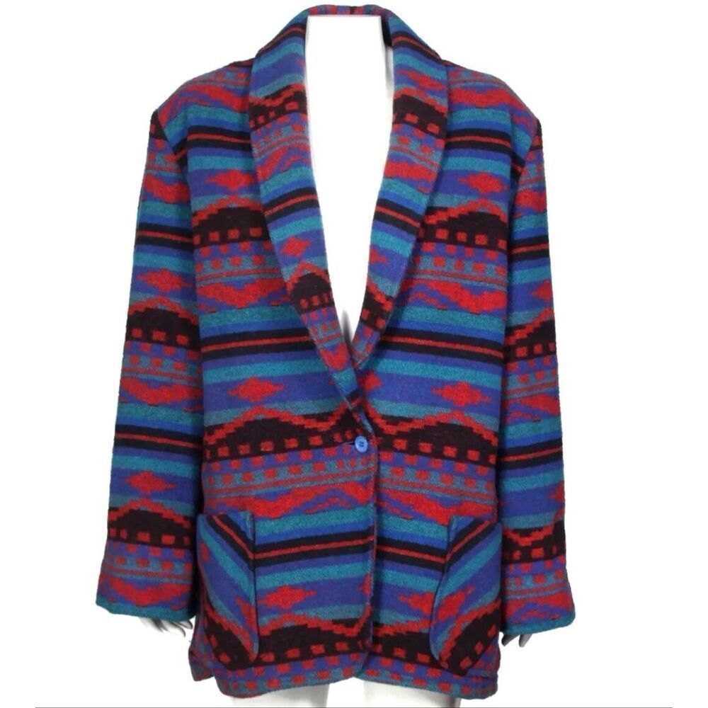 Vintage Sharon Young Wool Blend Southwestern Blanket Coat Women's Small